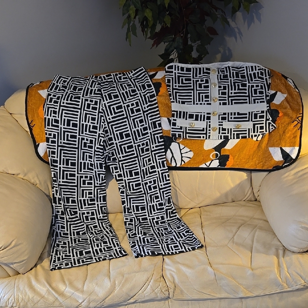 SHEIN Black and White Geometric Print Pant Set    🖤  SIZE 2X.